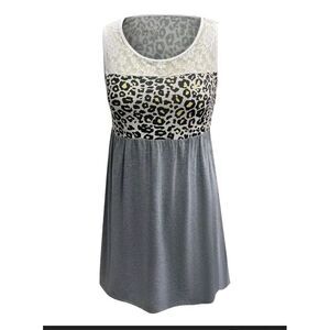 Unbranded Tunic Top Womens S Gray Polyester Leopard Lace Empire Waist Boho Chic